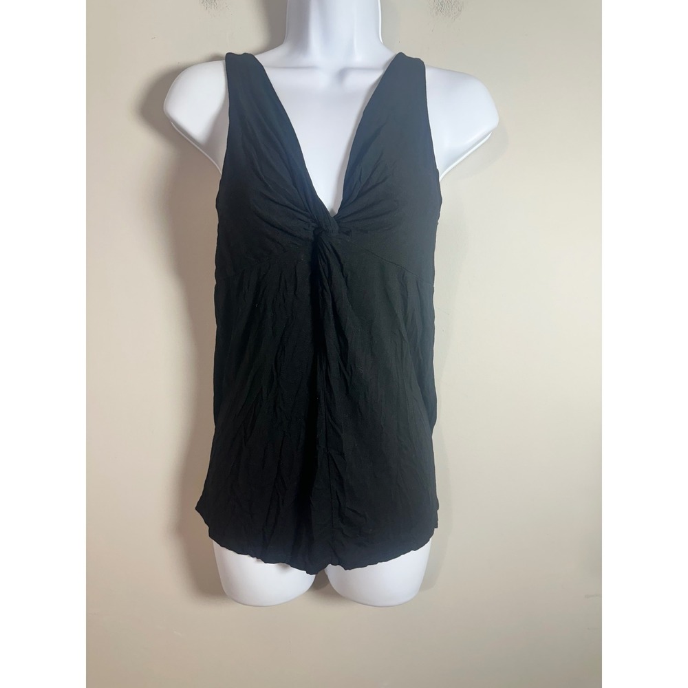 Michael Stars Black Knot Front Ruched V-Neck Tank Top Style 2218 One Size OS